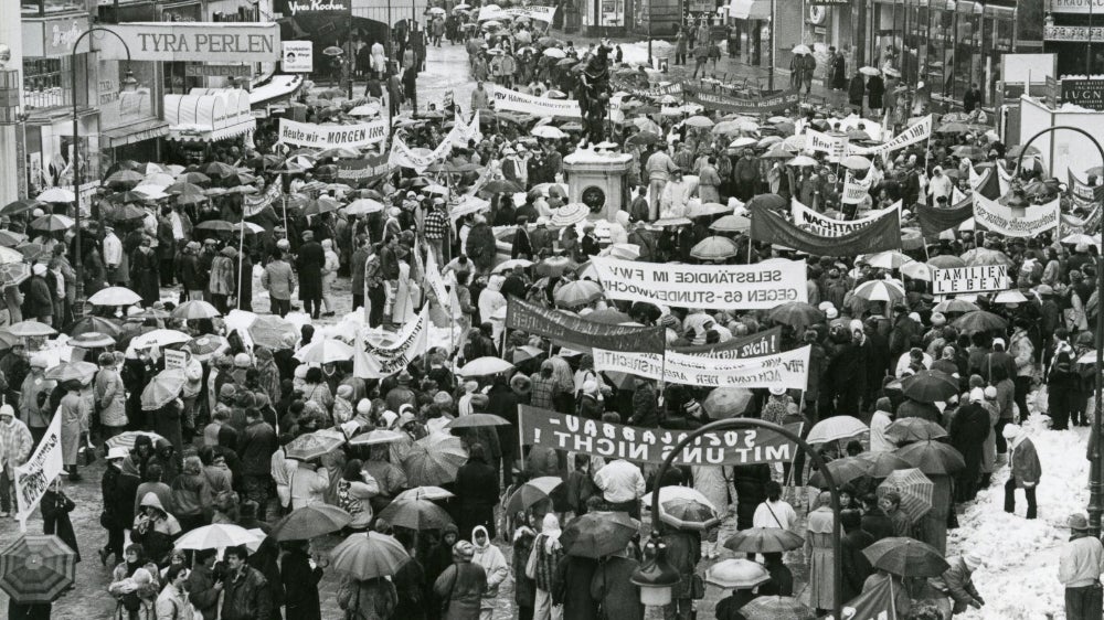 Demonstration gegen Liberalisierung der Ladenöffnungszeiten 1988