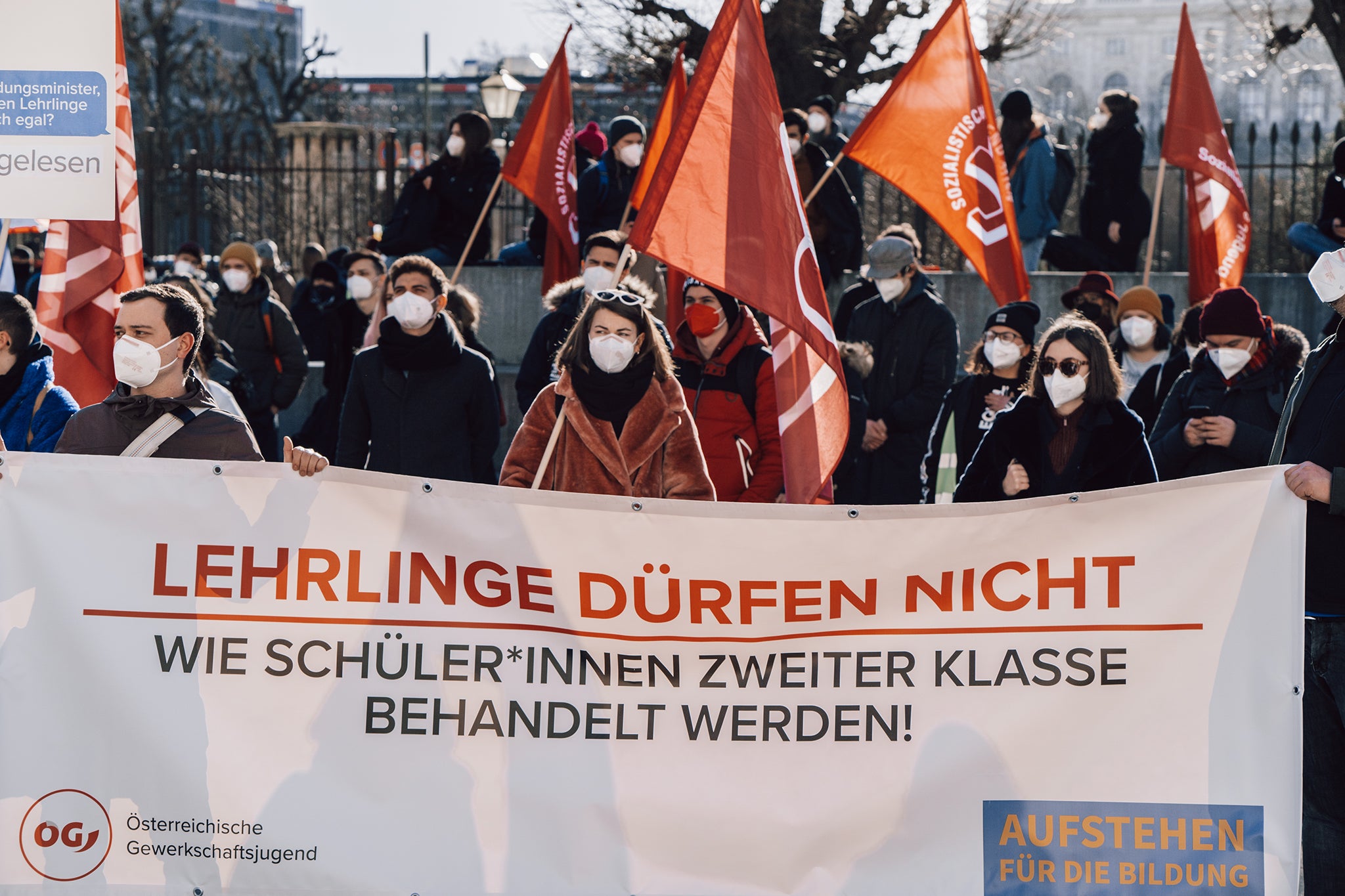 Zahlreiche Organisationen, darunter auch die ÖGJ, demonstrierten für bessere Bildungsmöglichkeiten (Jänner 2021)