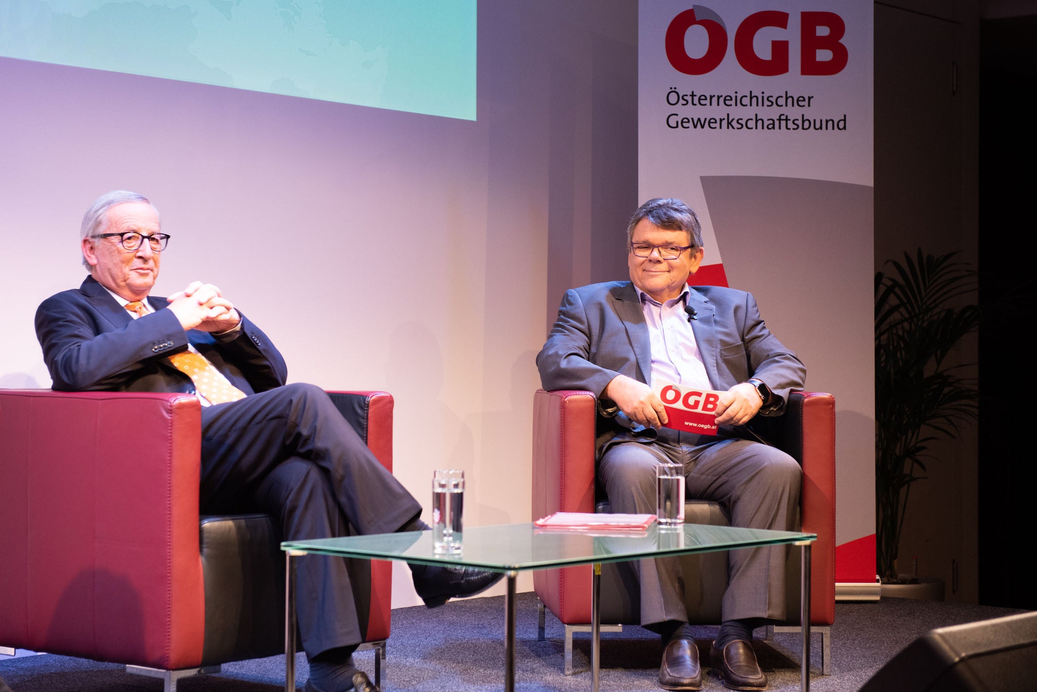 Beim ÖGB-Europadialog diskutierten u. a. der Präsident der Europäischen Kommission Jean-Claude Junker und ÖGB-Präsident Wolfgang Katzian