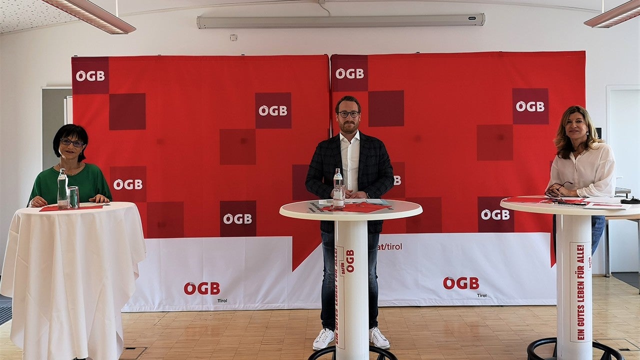OEGB Tirol_Verena Steinlechner-Graziadei, Philip Wohlgemuth, Daniela Meichtry_Pressegespräch Vereinbarkeit Familie+Beruf 2021