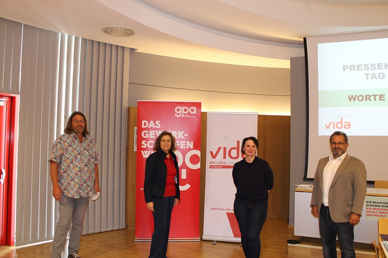 Walter Becker - Betriebsratsvorsitzender Diakonie de la Tour (vida), Jutta Brandhuber – Geschäftsführerin Gewerkschaft GPA Kärnten, Theres Marschnig, BA - Betriebsratsvorsitzende Elisabethinen (vida), Valid Hanuna - Betriebsratsvorsitzender AVS Kärnten (Gewerkschaft GPA)