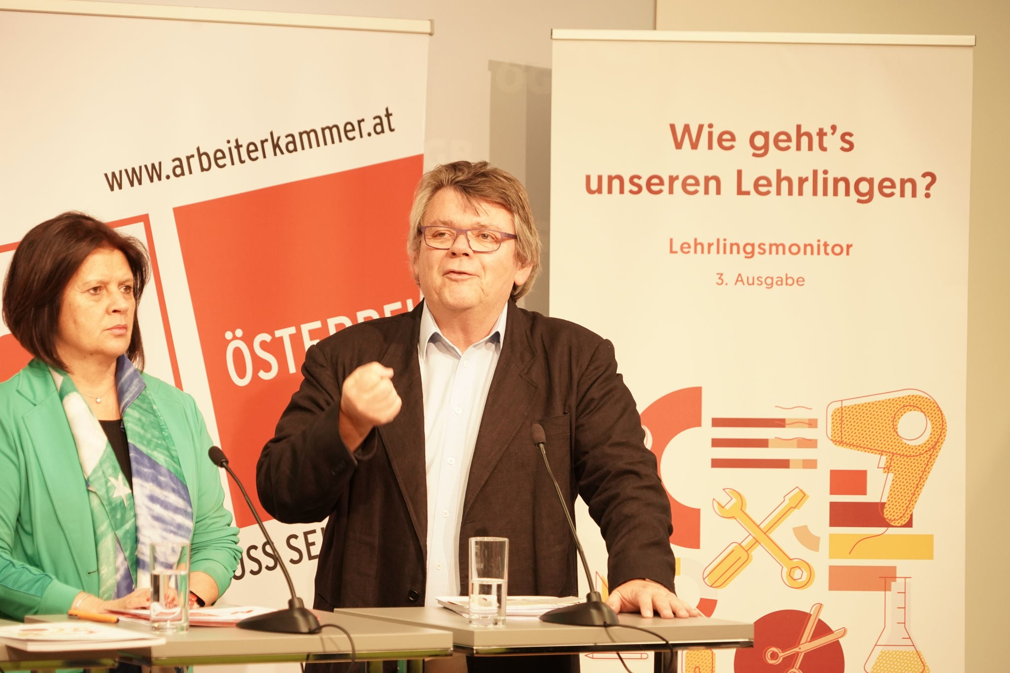 AK-Präsidentin Renate Anderl und ÖGB-Präsident Wolfgang Katzian präsentierten den Lehrlingsmonitor