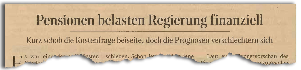 Standard 18.10.2021: Pensionen belasten Regierung finanziell Schlagzeile der Tageszeitung "der Standard" vom 18.10.2021: Pensionen belasten Regierung finanziell
