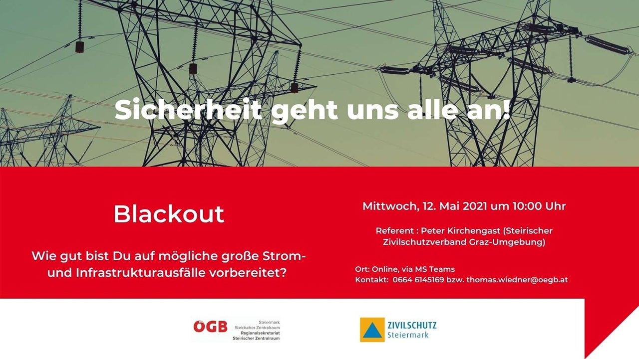 Onlinevortrag mit Diskussion zum Thema Blackout, Strom- und Infrastrukturausfälle