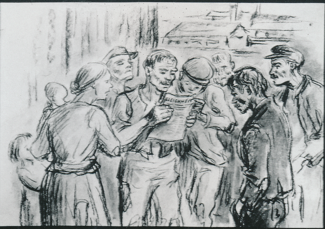 ZiegelarbeiterInnen lesen die Zeitung "Die Gleichheit" (1900)