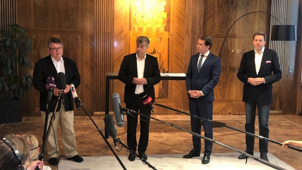 ÖGB-Präsident Wolfgang Katzian, Vizekanzler Werner Kogler, Bundeskanzler Sebastian Kurz, WKO-Präsident Harald Mahrer (Foto: ÖGB)