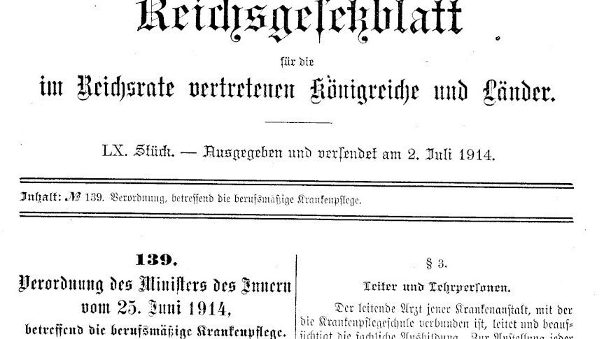Reichsgesetzblatt vom 25. Juni 1924 betreffend die berufsmäßige Krankenpflege. Quelle: ris.gv.at
