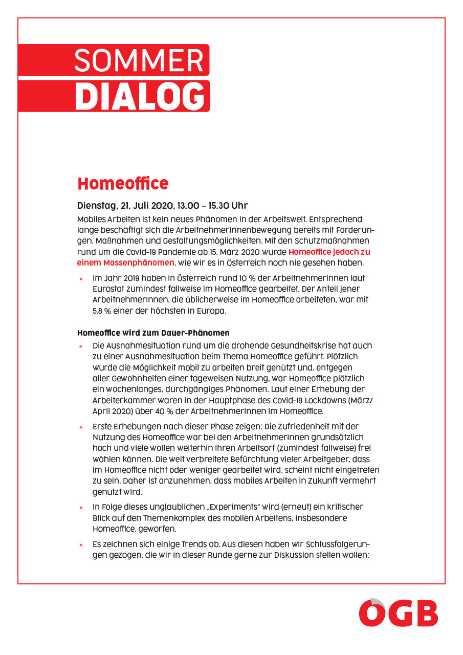 Alle Infos zum Sommerdialog zum Thema Homeoffice