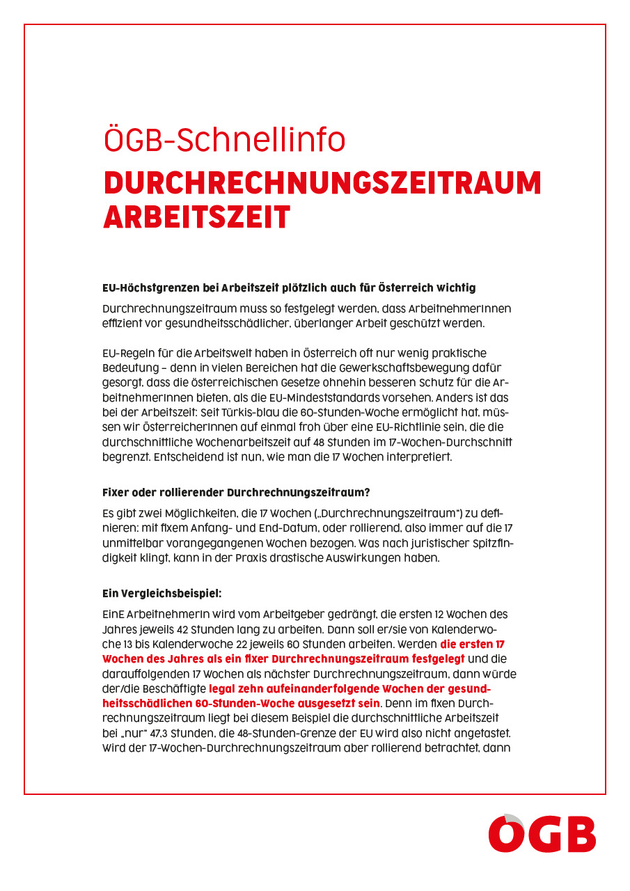 ÖGB Schnellinfo Arbeitszeitdurchrechnung