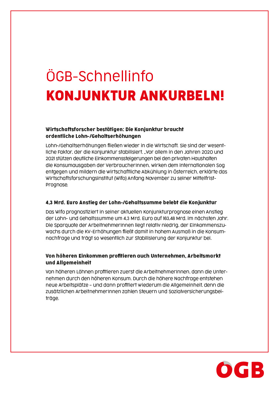 ÖGB-Schnellinfo: Konjunktur ankurbeln!