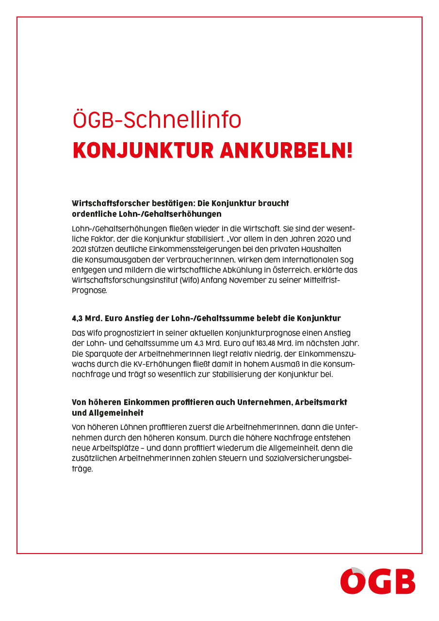 ÖGB-Schnellinfo: Konjunktur ankurbeln!