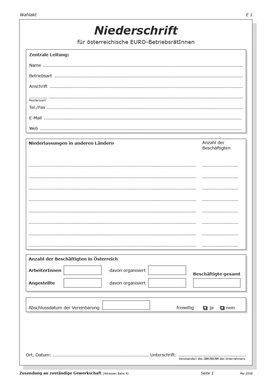 Formular E1 Formulare Europabetriebsrat | ÖGB