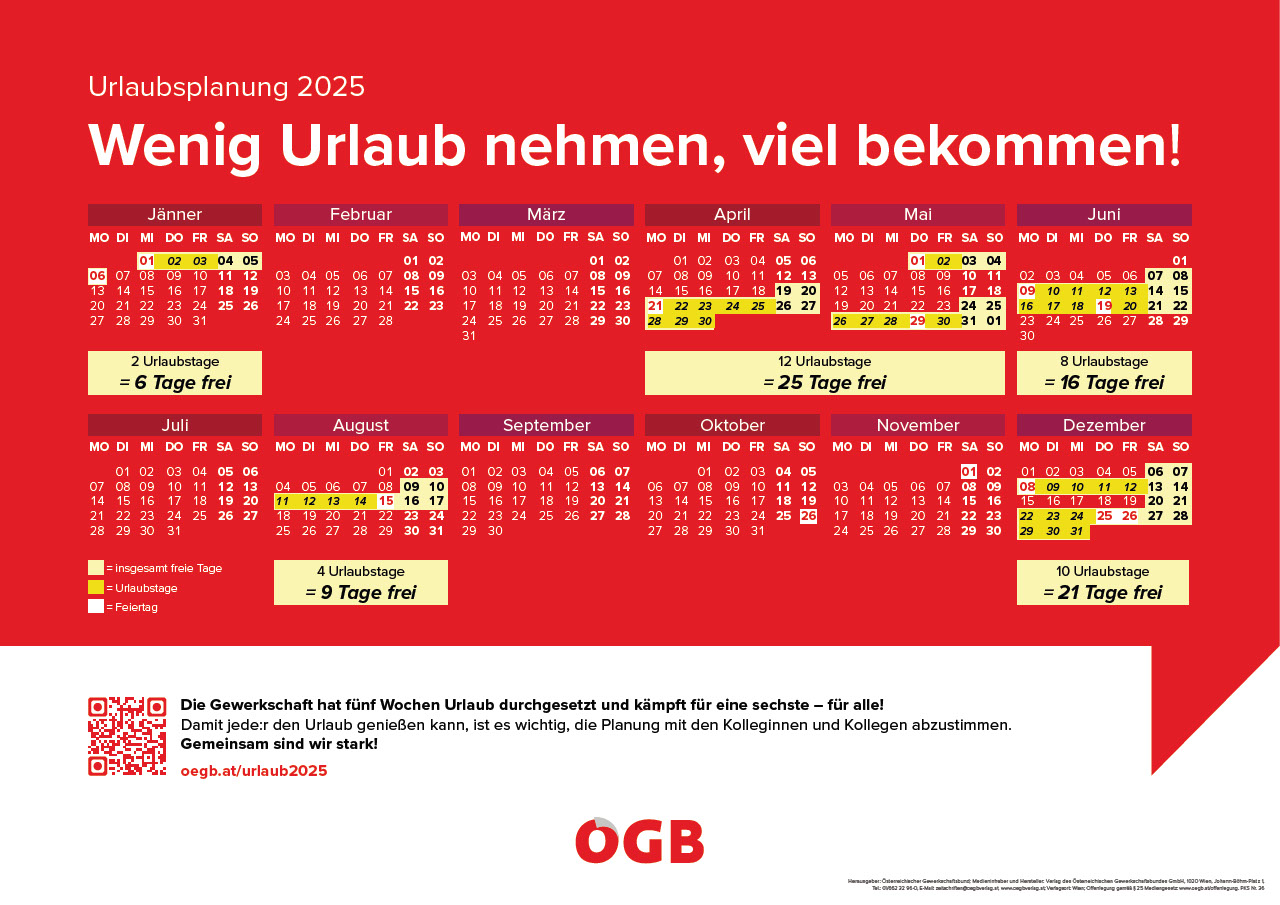 ÖGB-Kalender für maximale Freizeit!