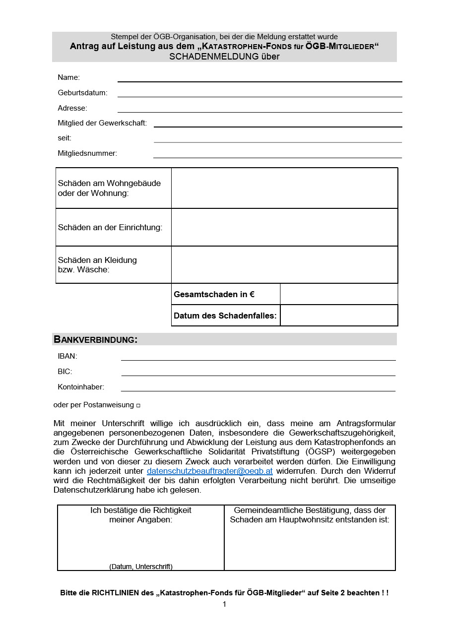 Formular Katastrophenfonds