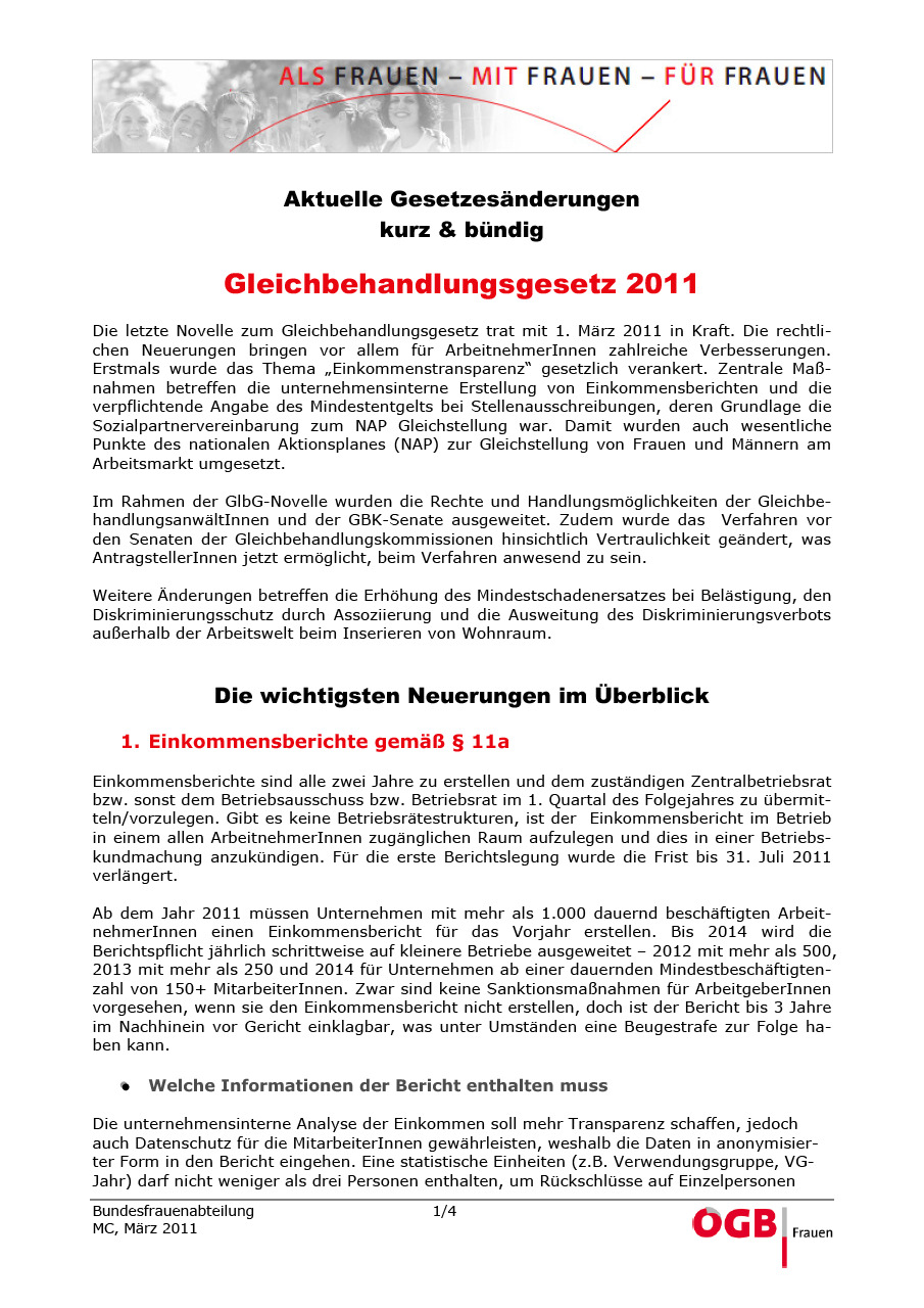 Gleichbehandlungsgesetz - Novelle 2011