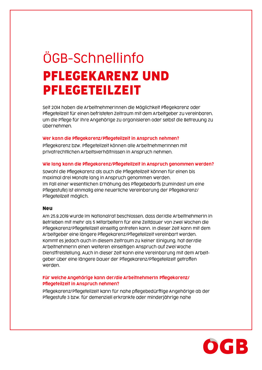 Schnellinfo Pflegekarenz