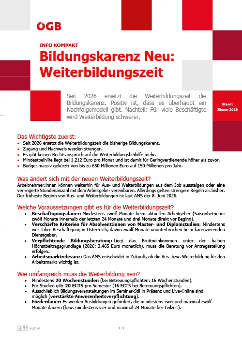 ÖGB Info kompakt: Bildungskarenz Neu: Weiterbildungszeit