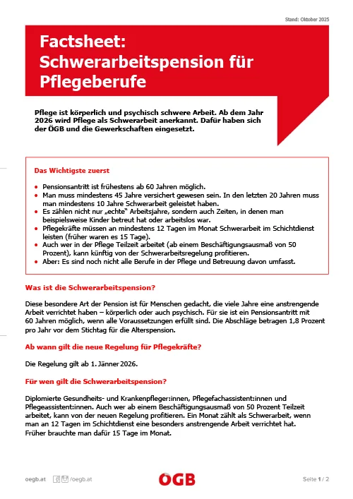 ÖGB-Factsheet: Schwerarbeitspension