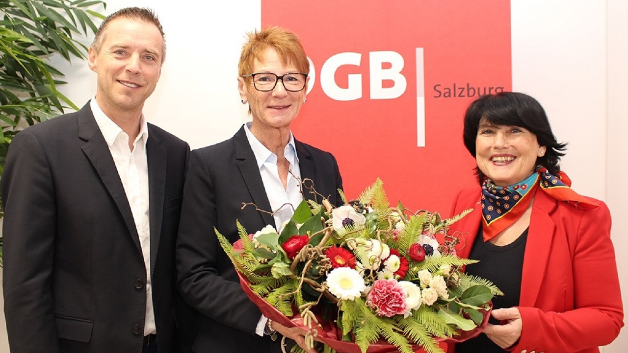 ÖGB-Vorsitzender & AK-Präsident Peter Eder, AK-Vizepräsidentin und neue ÖGB-Landesgeschäftsführerin Gabi Proschofski, ÖGB-Landesgeschäftsführerin Heidi Hirschbichler