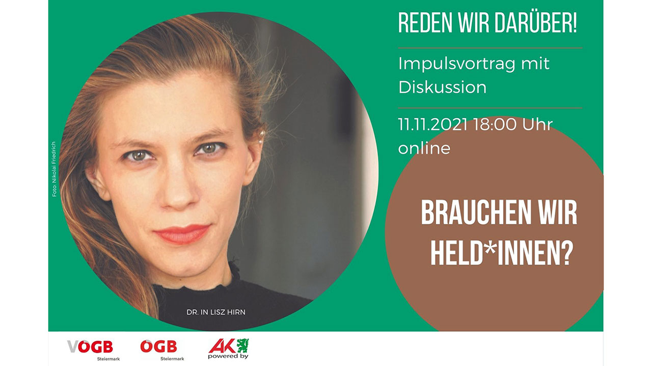 OEGB_Reden wir darüber_Heldinnen Einladung Reden wir darüber: Lisz Hirn spricht über Heldinnen und Helden.