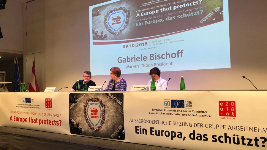 Die VertreterInnen der ArbeitnehmerInnen im Europäischen Wirtschafts- und Sozialausschuss tagten am 9. Oktober 2018 im Catamaran in Wien.