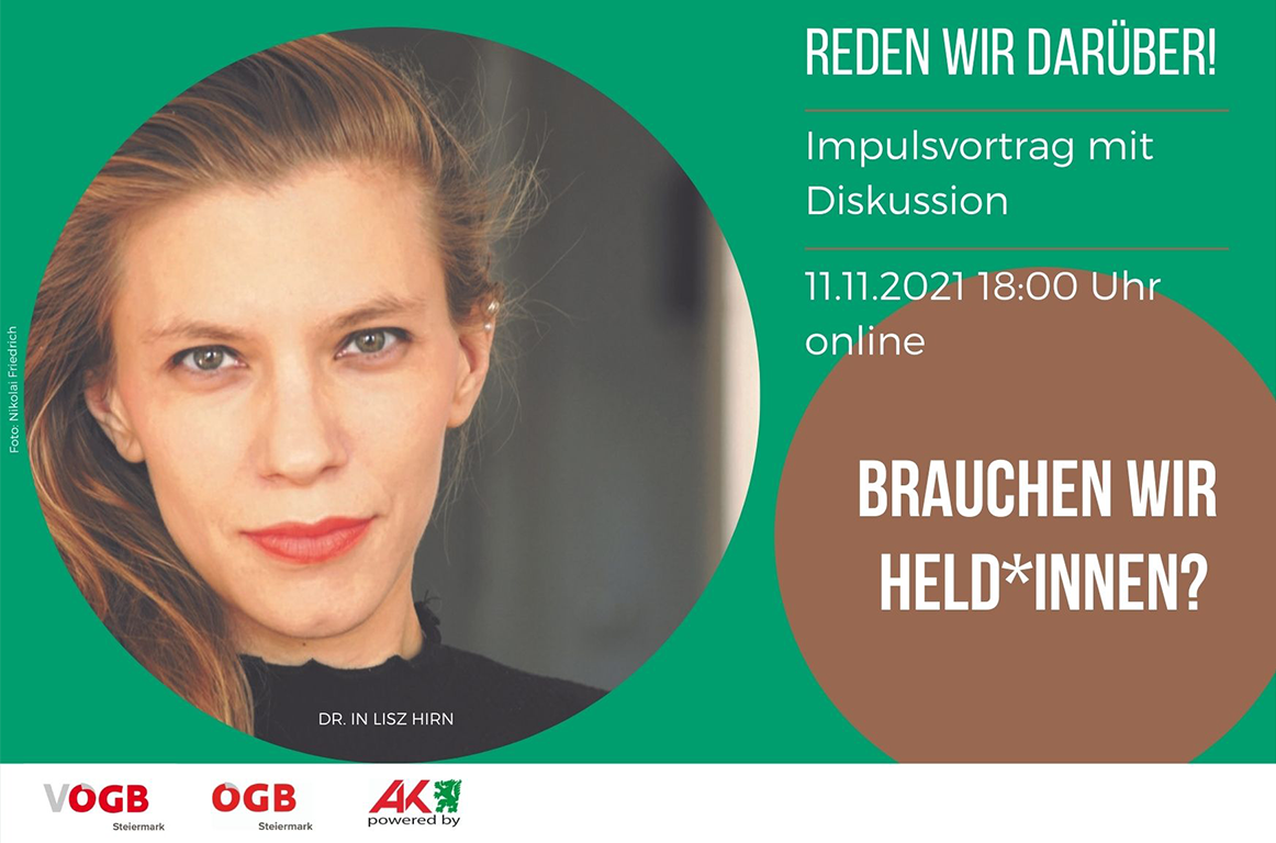 Einladung zu Reden wir darüber: Lisz Hirn spricht über Heldinnen und Helden