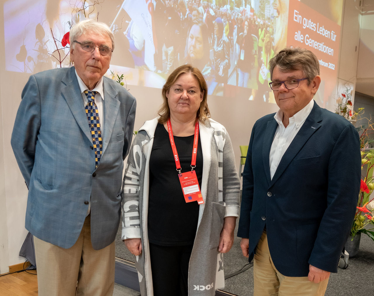 ÖGB-Präsident Wolfgang Katzian mit Monika Kemperle und Werner Thum beim ÖGB-PensionistInnenforum