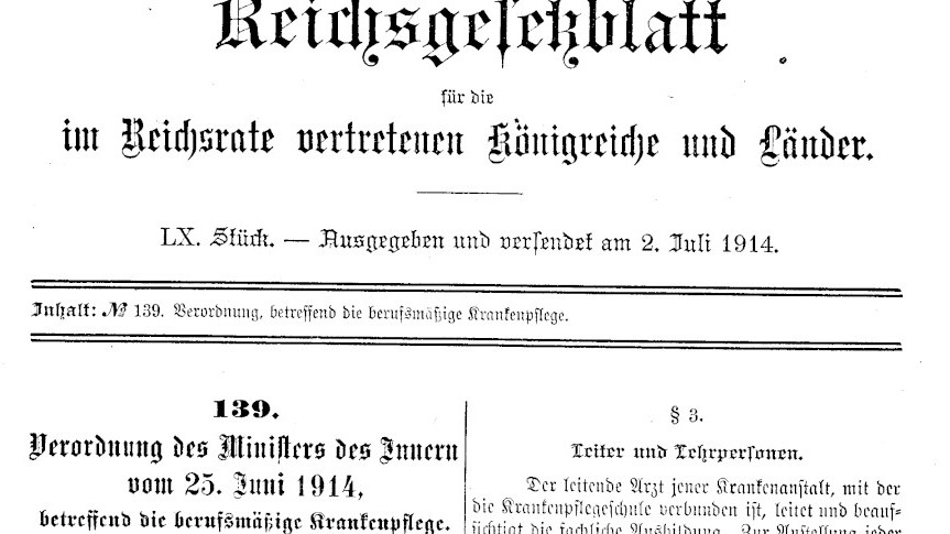 Reichsgesetzblatt vom 25. Juni 1924 betreffend die berufsmäßige Krankenpflege. Quelle: ris.gv.at