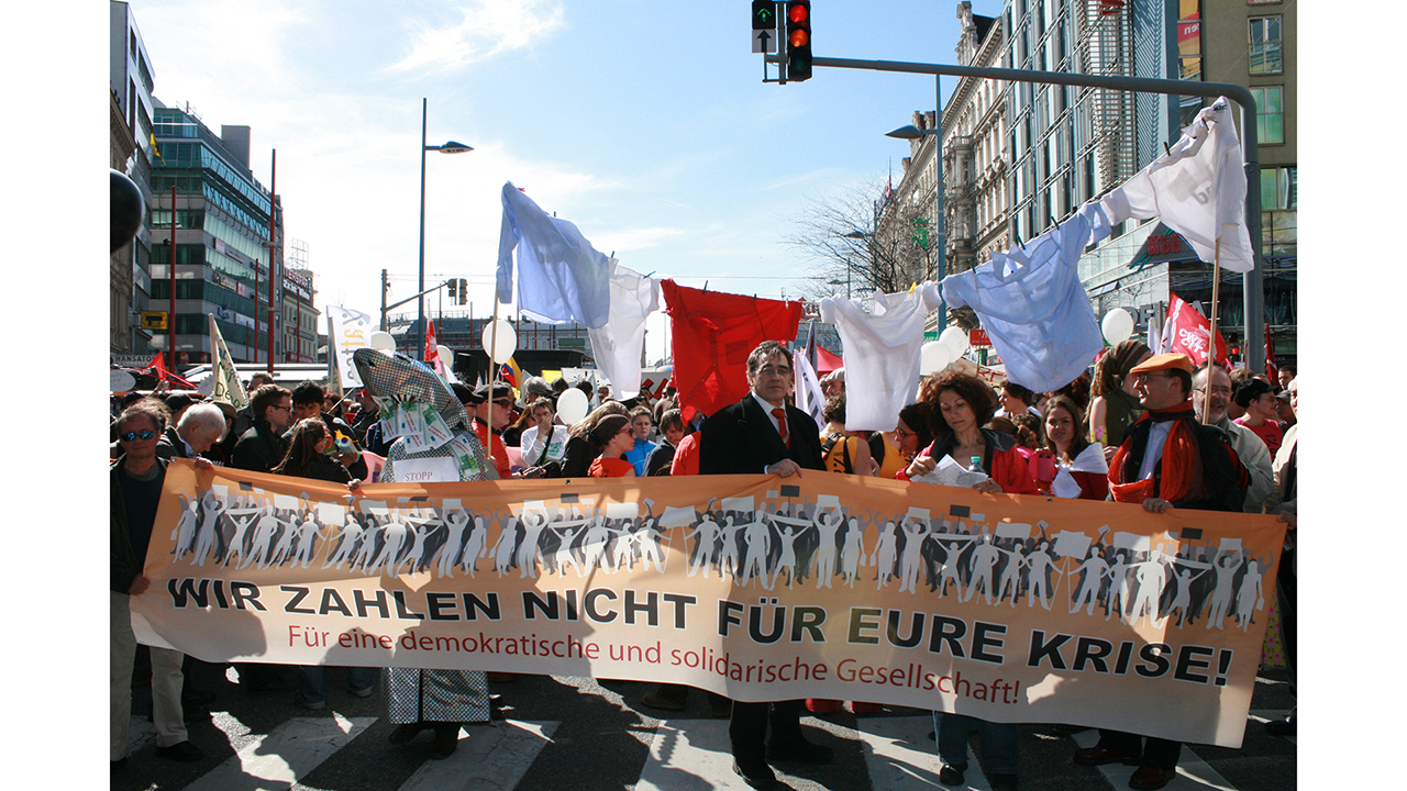Demonstration während der Weltfinanzkrise im Jahr 2009 (Quelle: ÖGB-Bildarchiv)