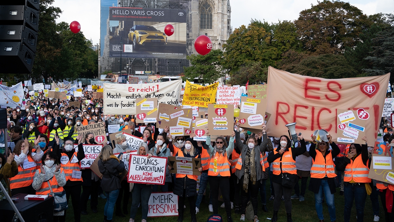 Protest der Wiener privaten elementaren Betreuungseinrichtungen am 12.10.2021