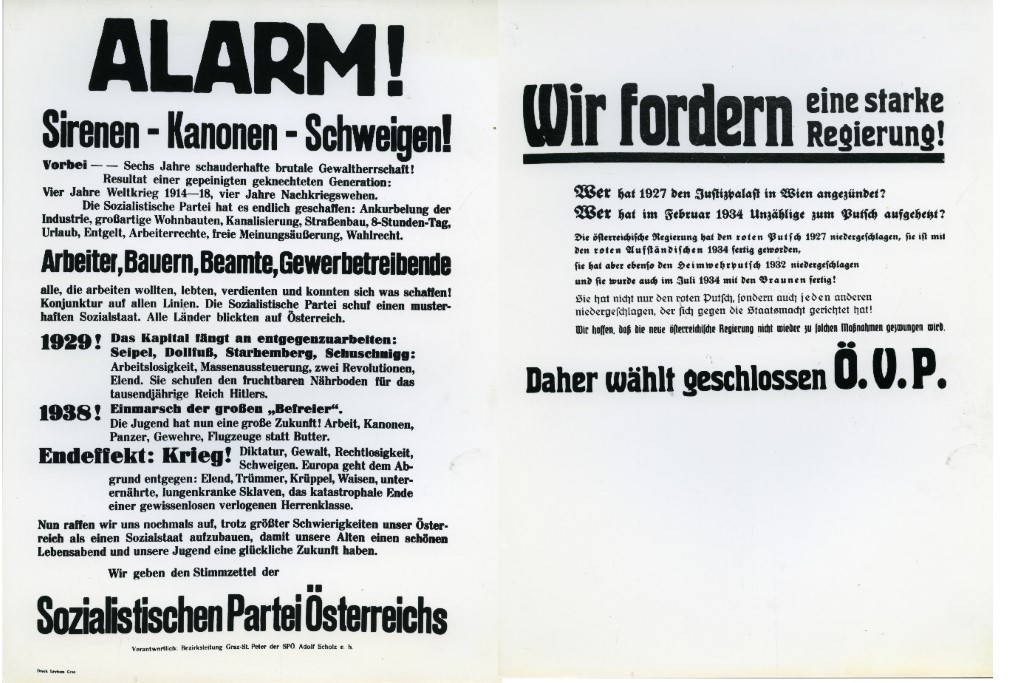 Wahlplakat der SPÖ und ÖVP zu den Nationalratswahlen 1945